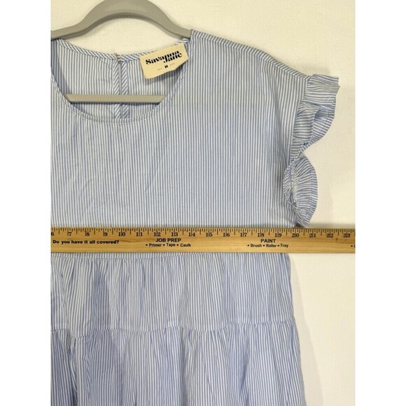 Savanna Jane Embroidered Top Womens Medium Blue Stripe Peplum Flutter Sleeve - Picture 6 of 7